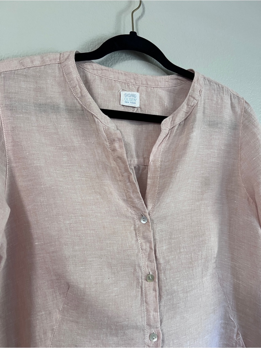 Sigrid Olsen Linen Button Down Shirt Pink - Picture 7 of 8